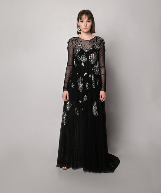 Look #2 - Textured mesh long-sleeve gown