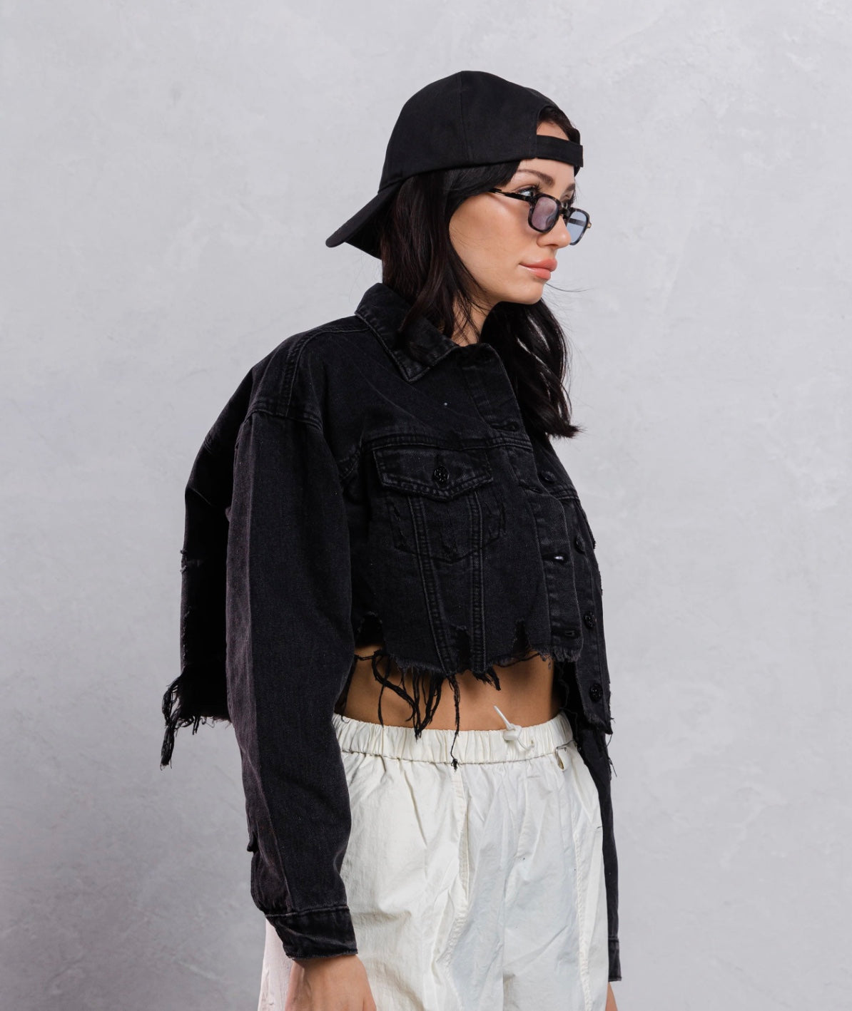 CITY OF ANGEL Crop Denim Jacket (Black wash )